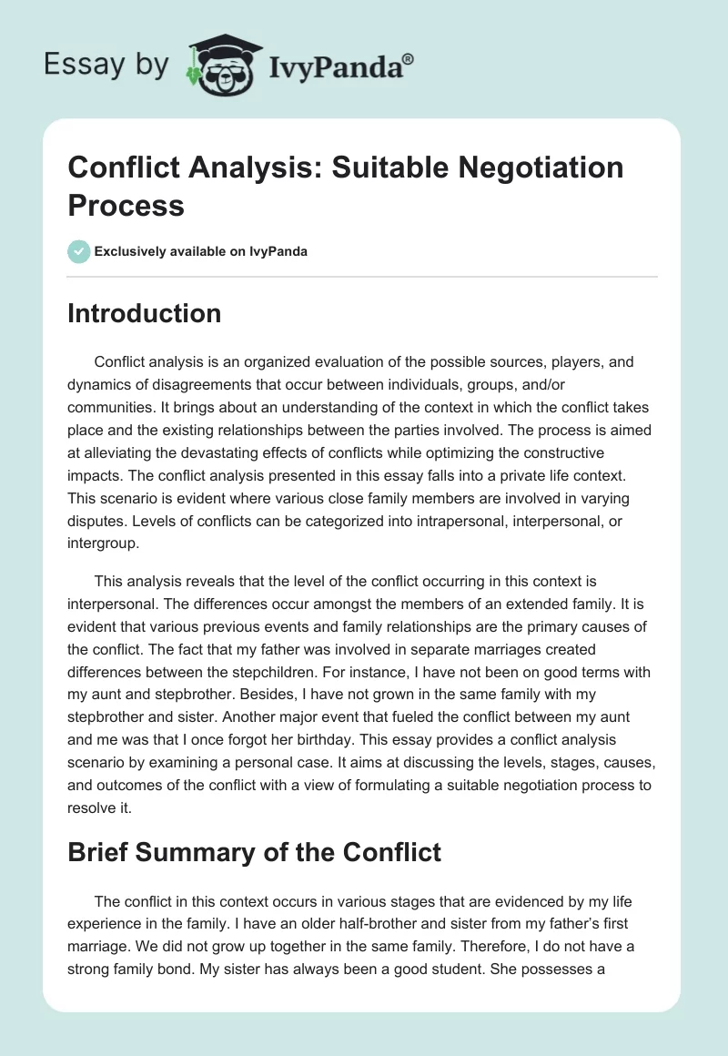 Conflict Analysis: Suitable Negotiation Process. Page 1