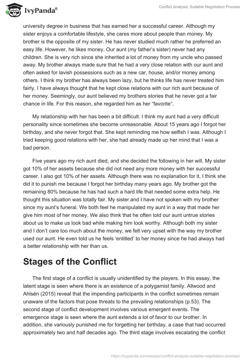Conflict Analysis: Suitable Negotiation Process. Page 2