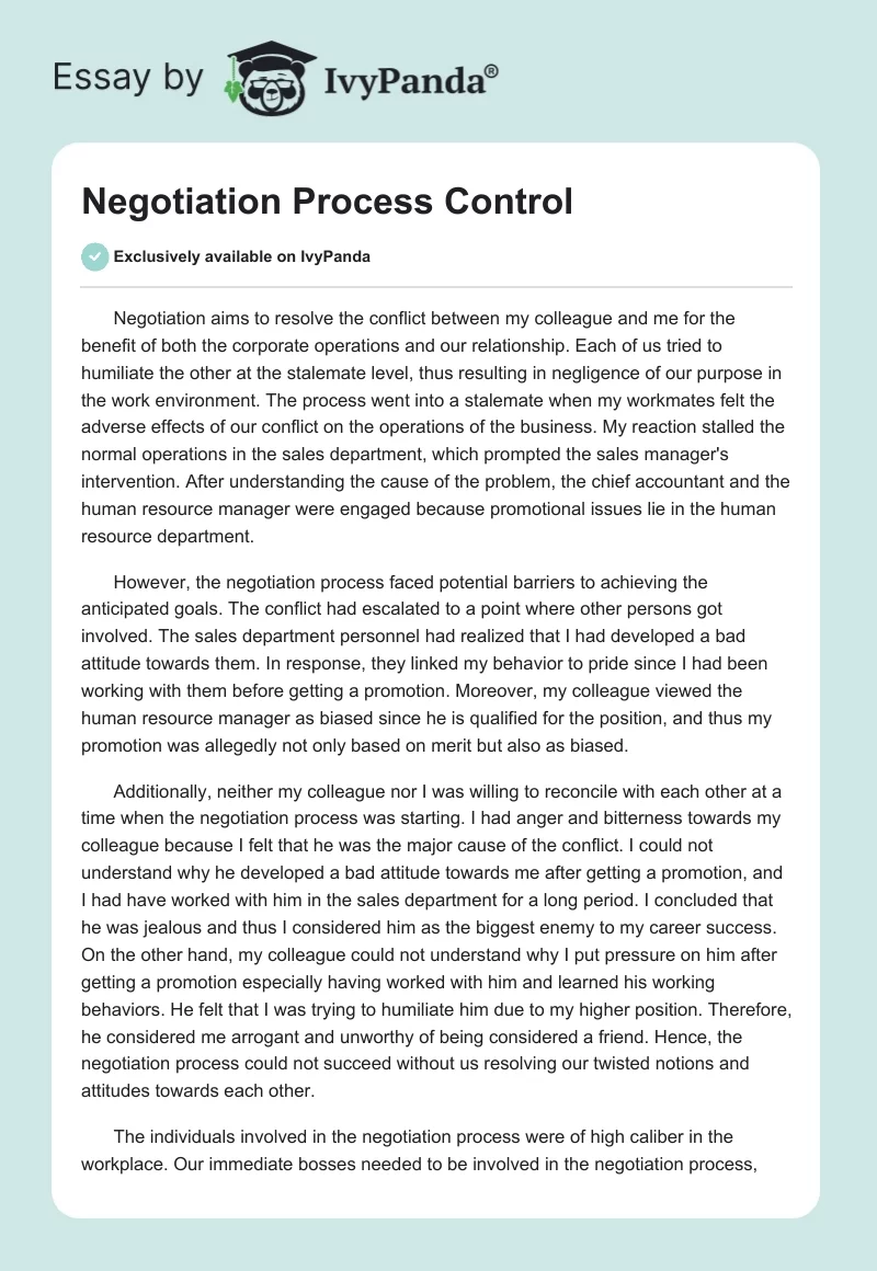 Negotiation Process Control. Page 1