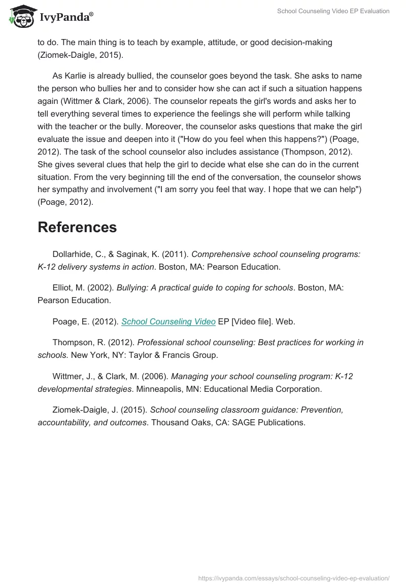 "School Counseling Video EP" Evaluation. Page 2