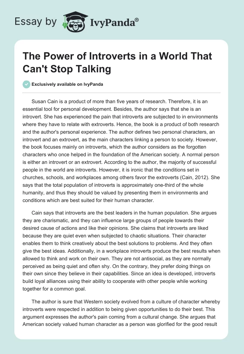 The Power of Introverts in a World That Can't Stop Talking. Page 1