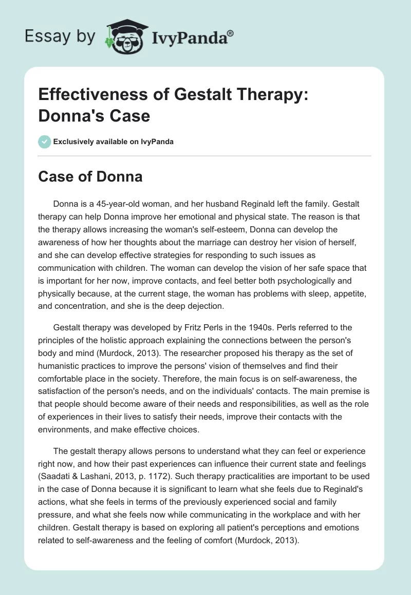 Effectiveness of Gestalt Therapy: Donna's Case. Page 1