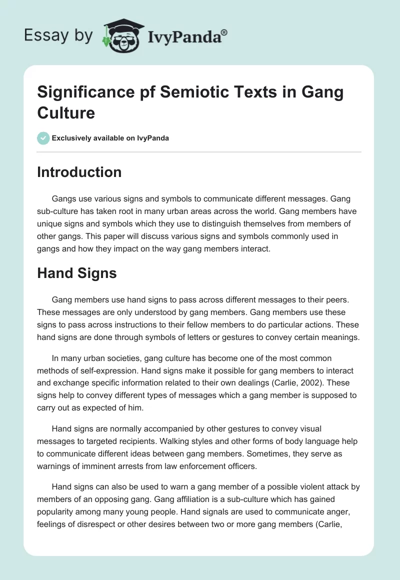 Significance of Semiotic Texts in Gang Culture. Page 1