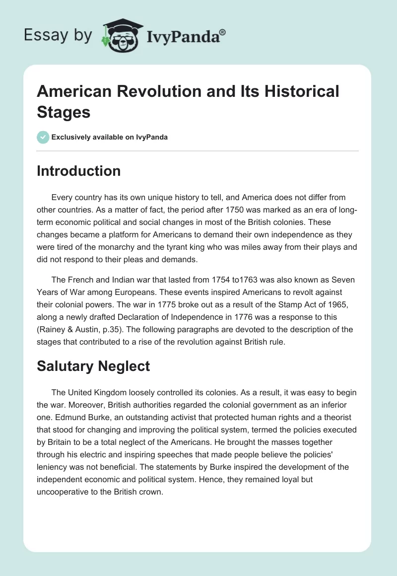 American Revolution and Its Historical Stages. Page 1