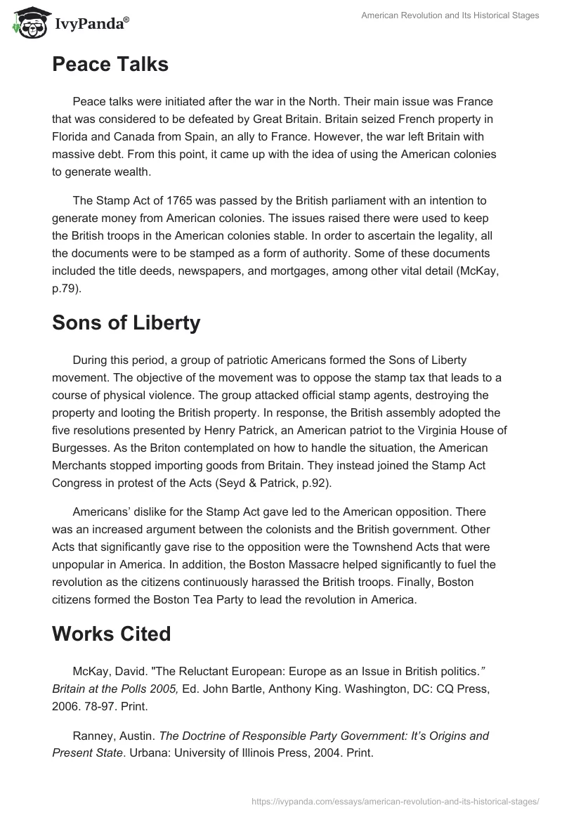 American Revolution and Its Historical Stages. Page 2