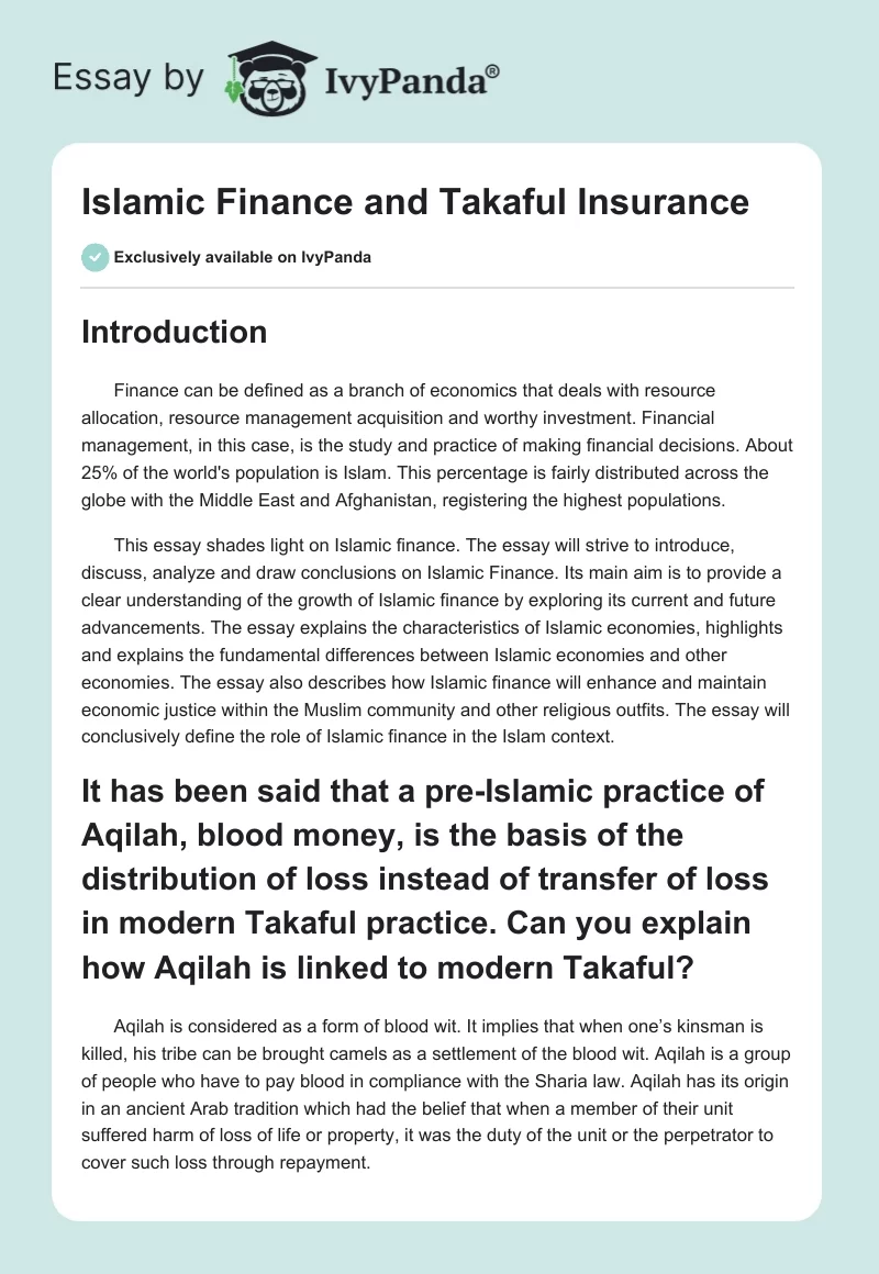 Islamic Finance and Takaful Insurance. Page 1