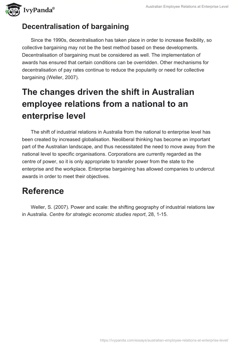 Australian Employee Relations at Enterprise Level. Page 4