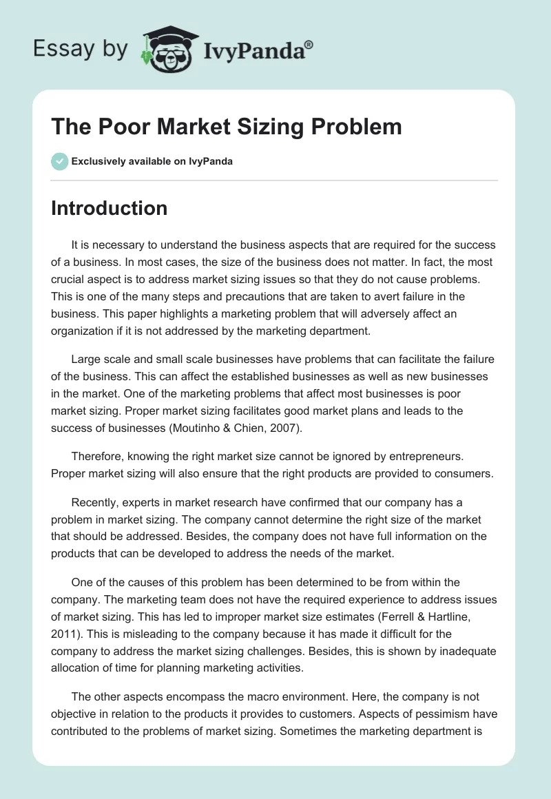 The Poor Market Sizing Problem. Page 1