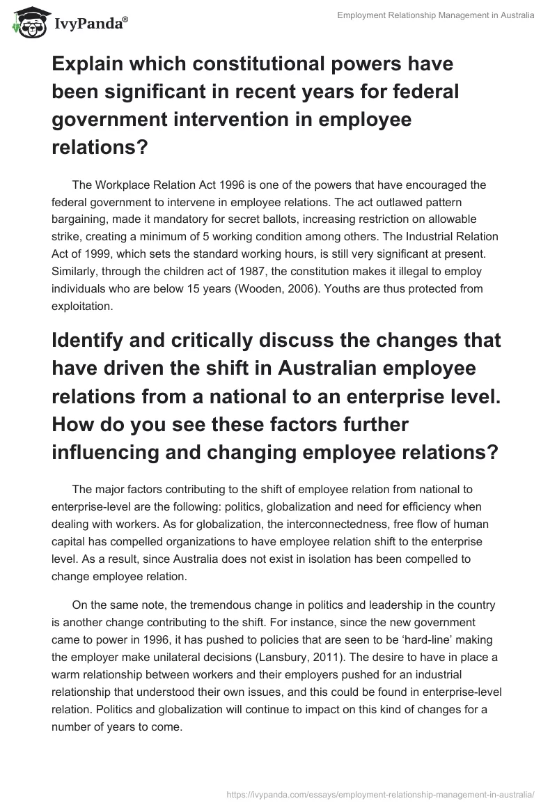Employment Relationship Management in Australia. Page 3