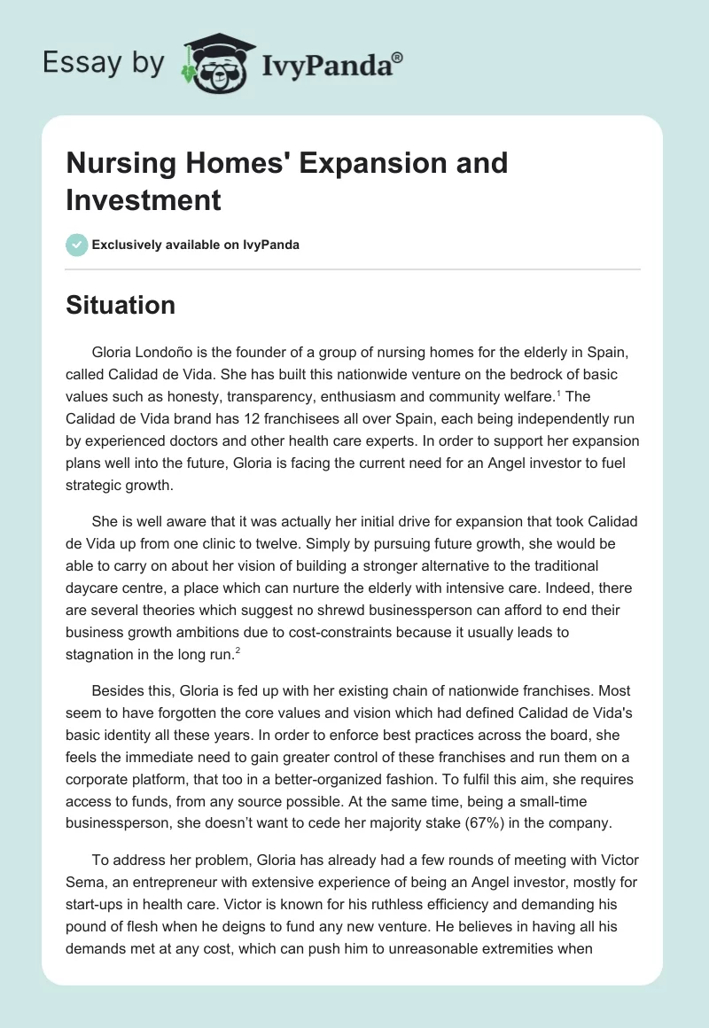 Nursing Homes' Expansion and Investment. Page 1