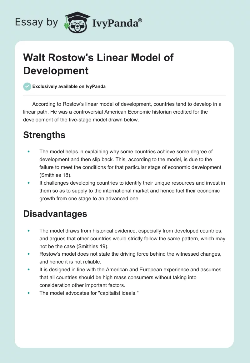 Walt Rostow's Linear Model of Development. Page 1