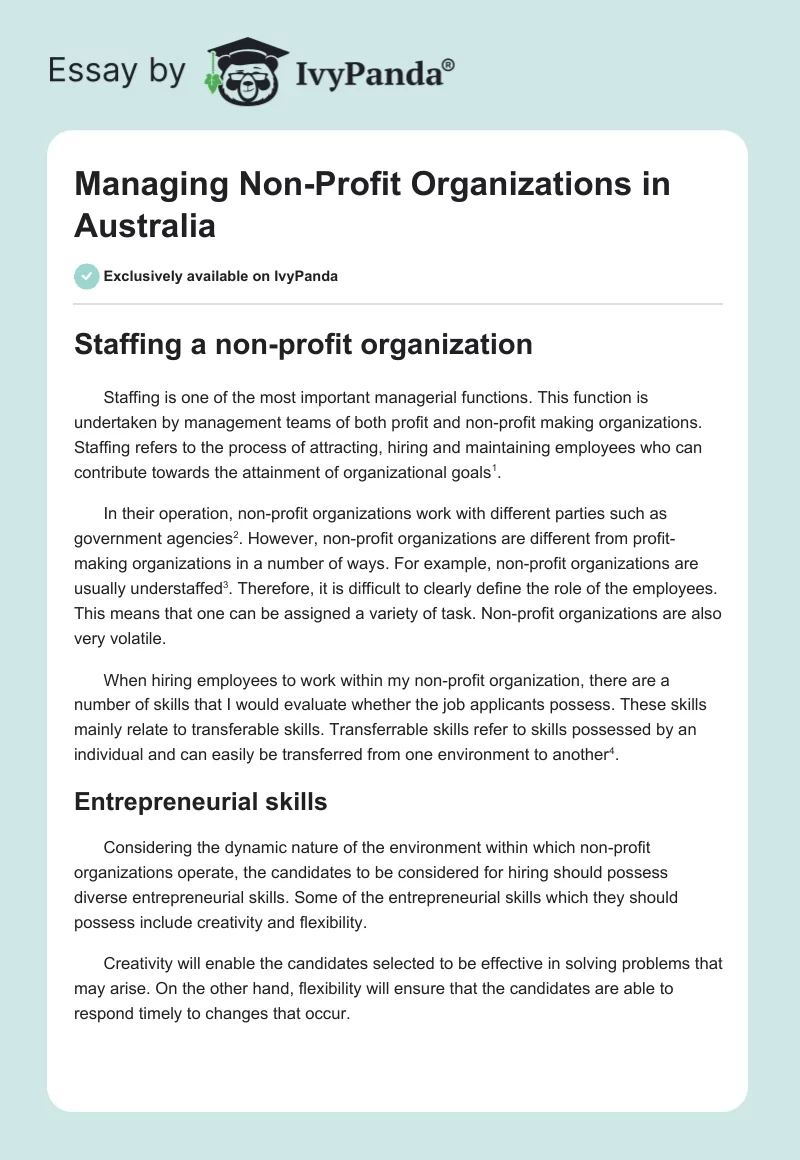 Managing Non-Profit Organizations in Australia. Page 1