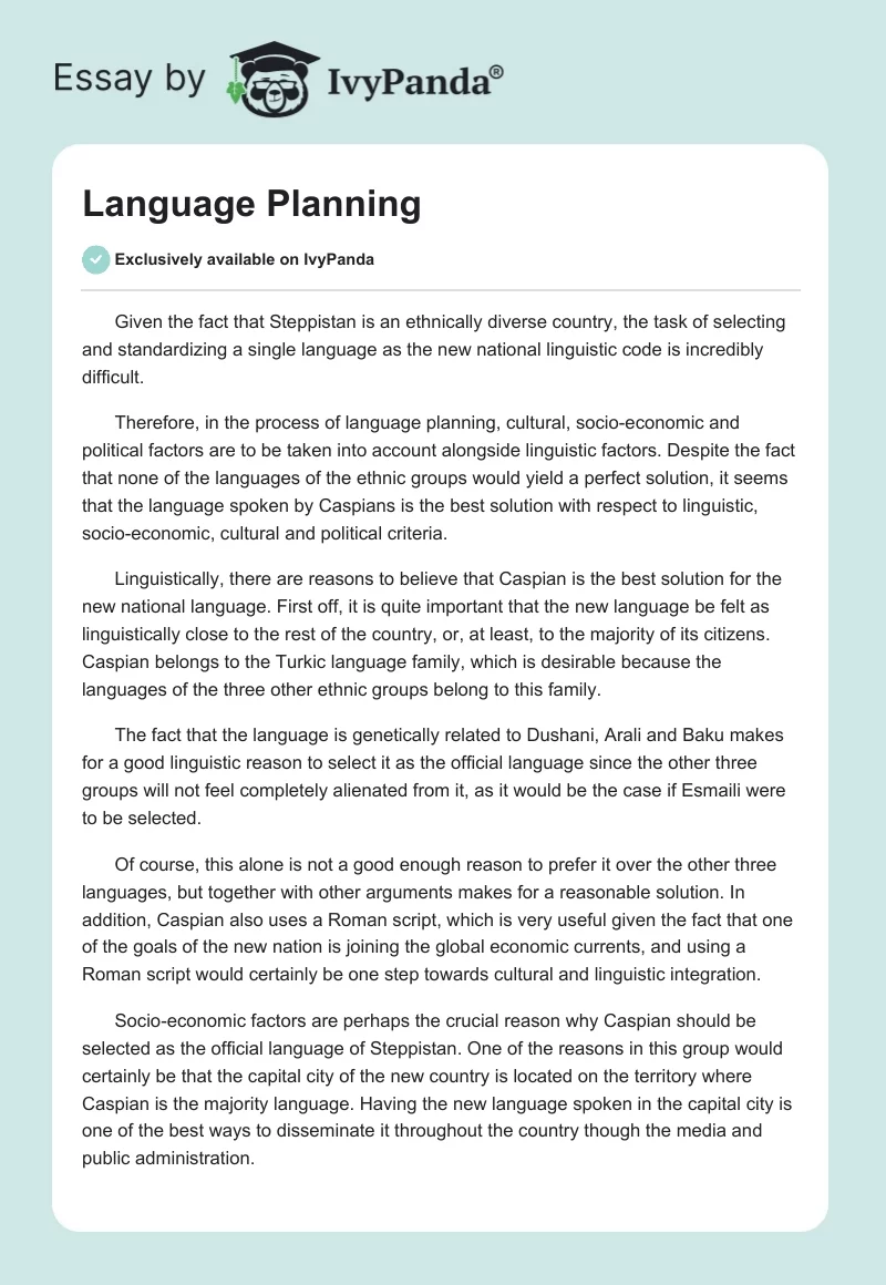 Language Planning. Page 1