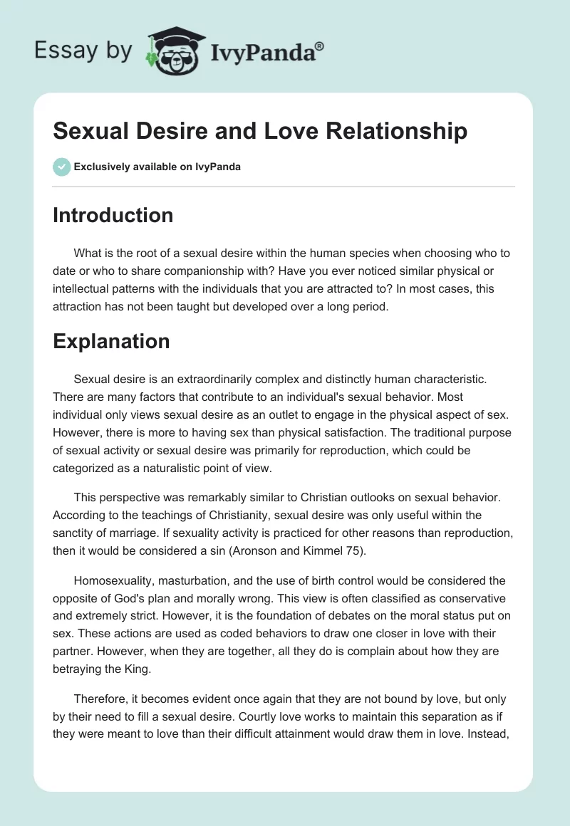 Sexual Desire and Love Relationship. Page 1