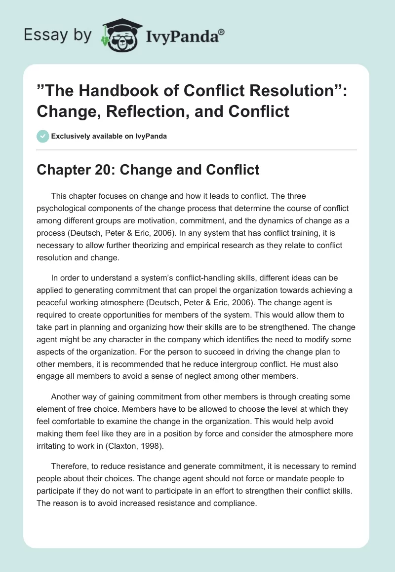 ”The Handbook of Conflict Resolution”: Change, Reflection, and Conflict. Page 1