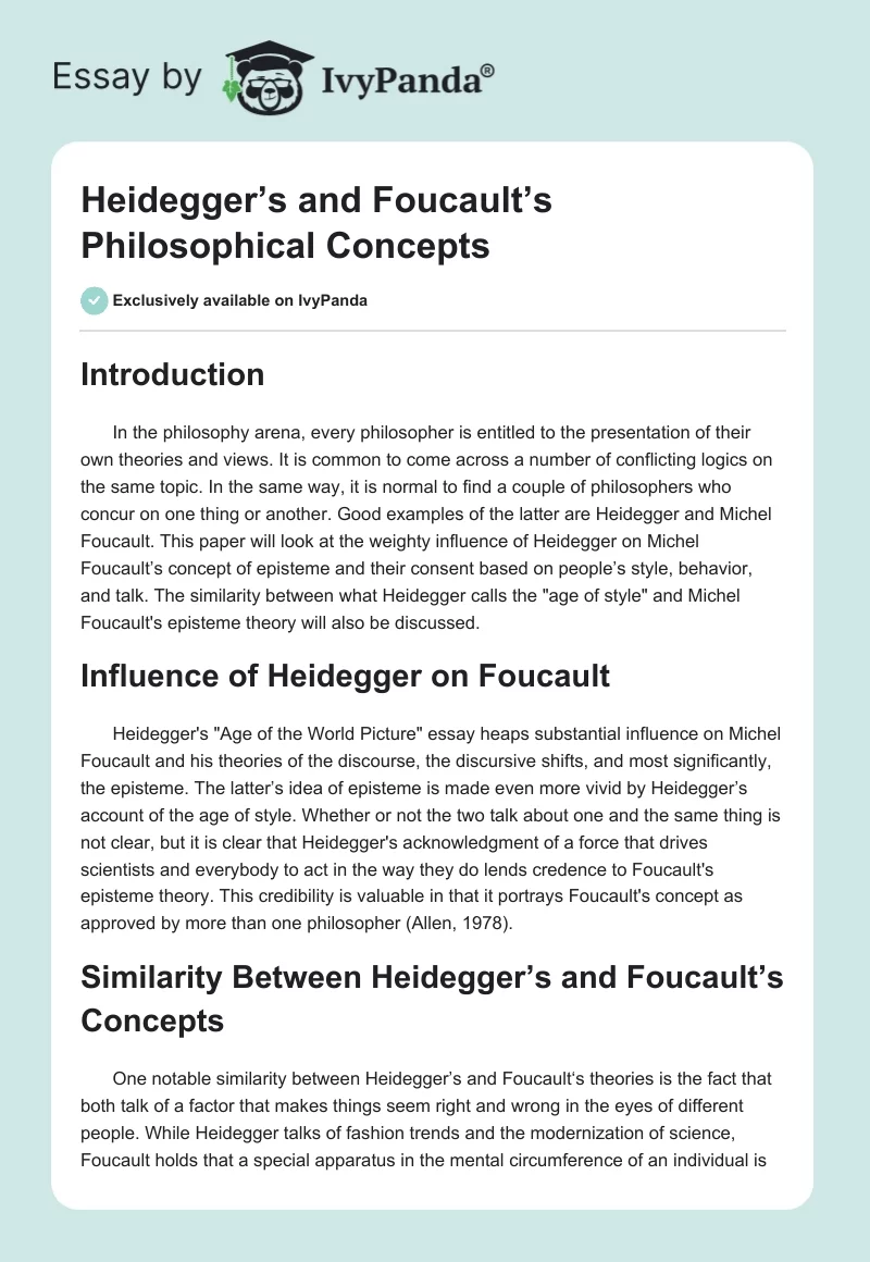 Heidegger’s and Foucault’s Philosophical Concepts. Page 1