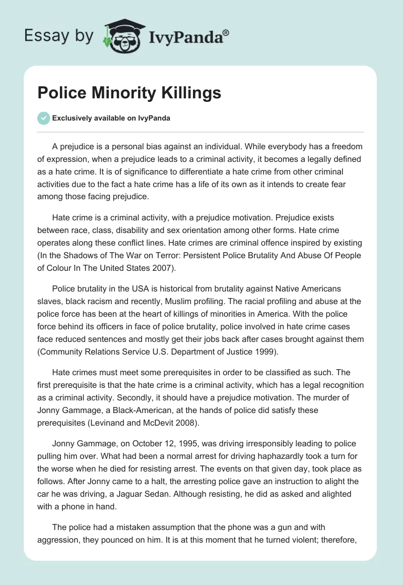 Police Minority Killings. Page 1