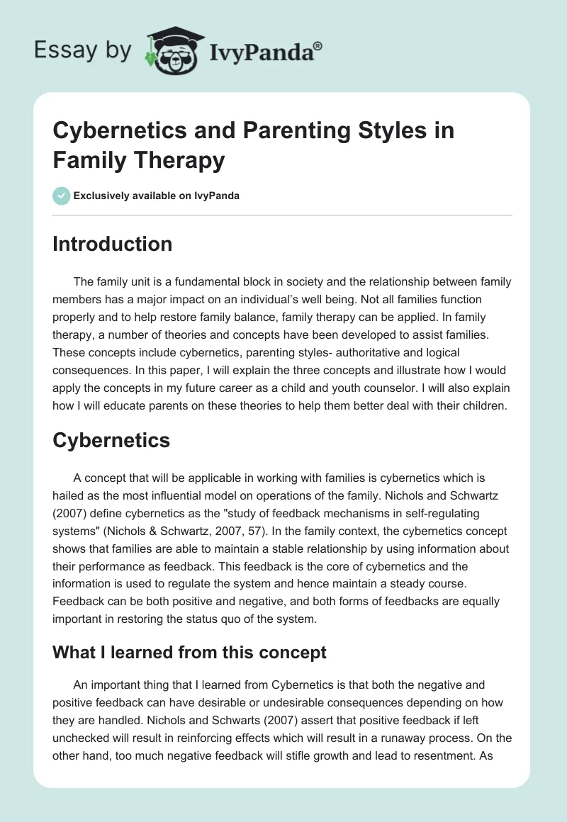Cybernetics and Parenting Styles in Family Therapy. Page 1