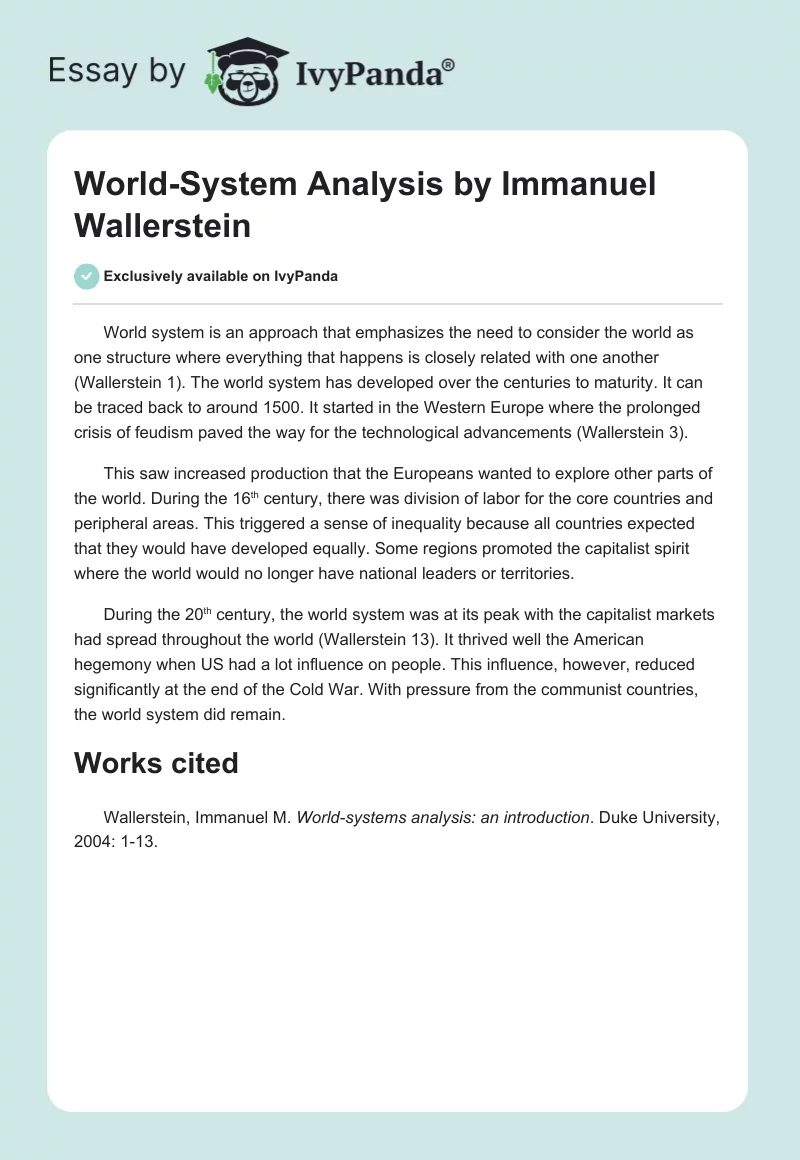 World-System Analysis by Immanuel Wallerstein. Page 1