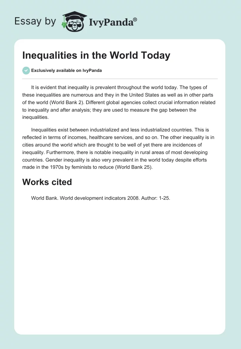 Inequalities in the World Today. Page 1