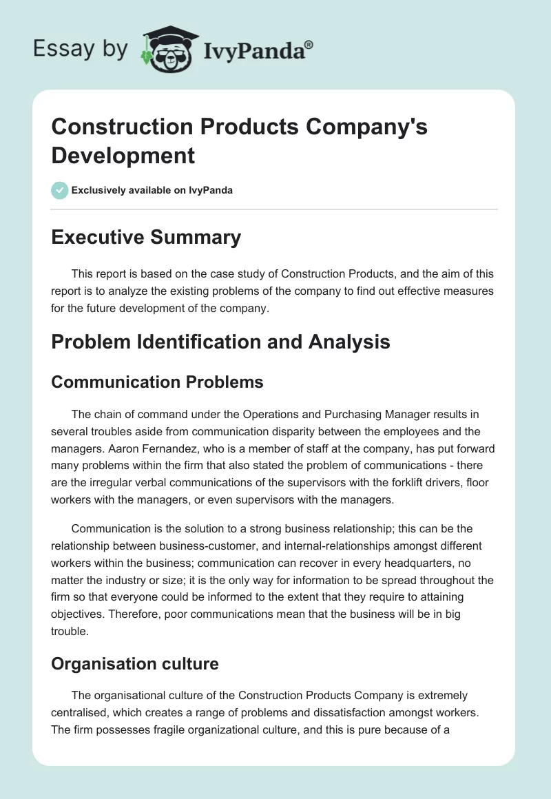 Construction Products Company's Development. Page 1
