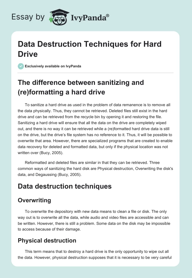 Data Destruction Techniques for Hard Drive. Page 1