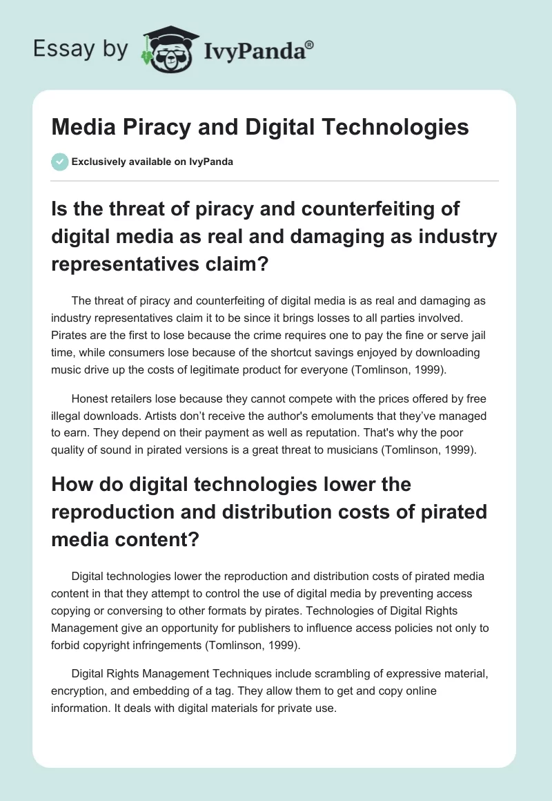 Media Piracy and Digital Technologies. Page 1