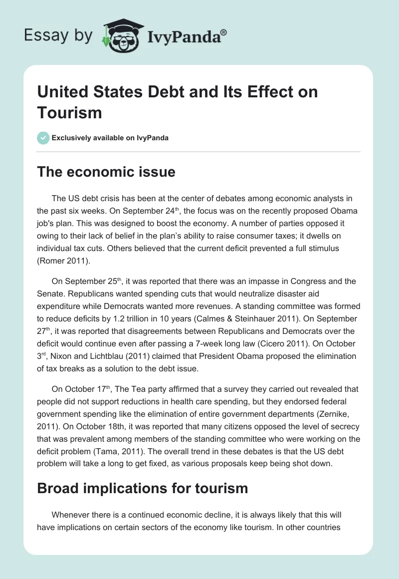 United States Debt and Its Effect on Tourism. Page 1