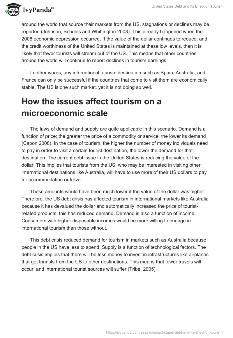 United States Debt and Its Effect on Tourism. Page 2