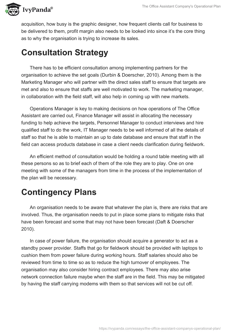 The Office Assistant Company's Operational Plan. Page 3