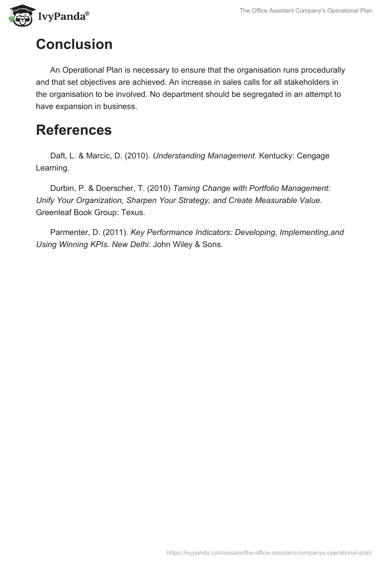 The Office Assistant Company's Operational Plan. Page 4