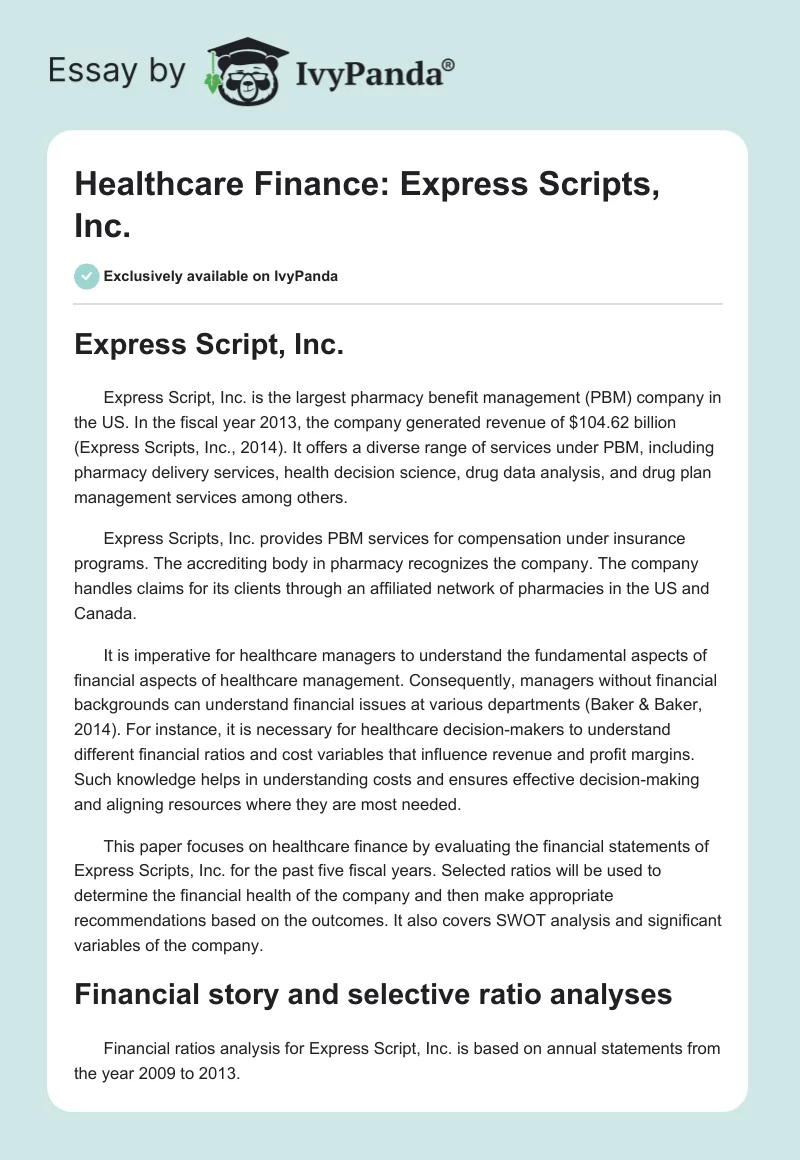 Healthcare Finance: Express Scripts, Inc.. Page 1