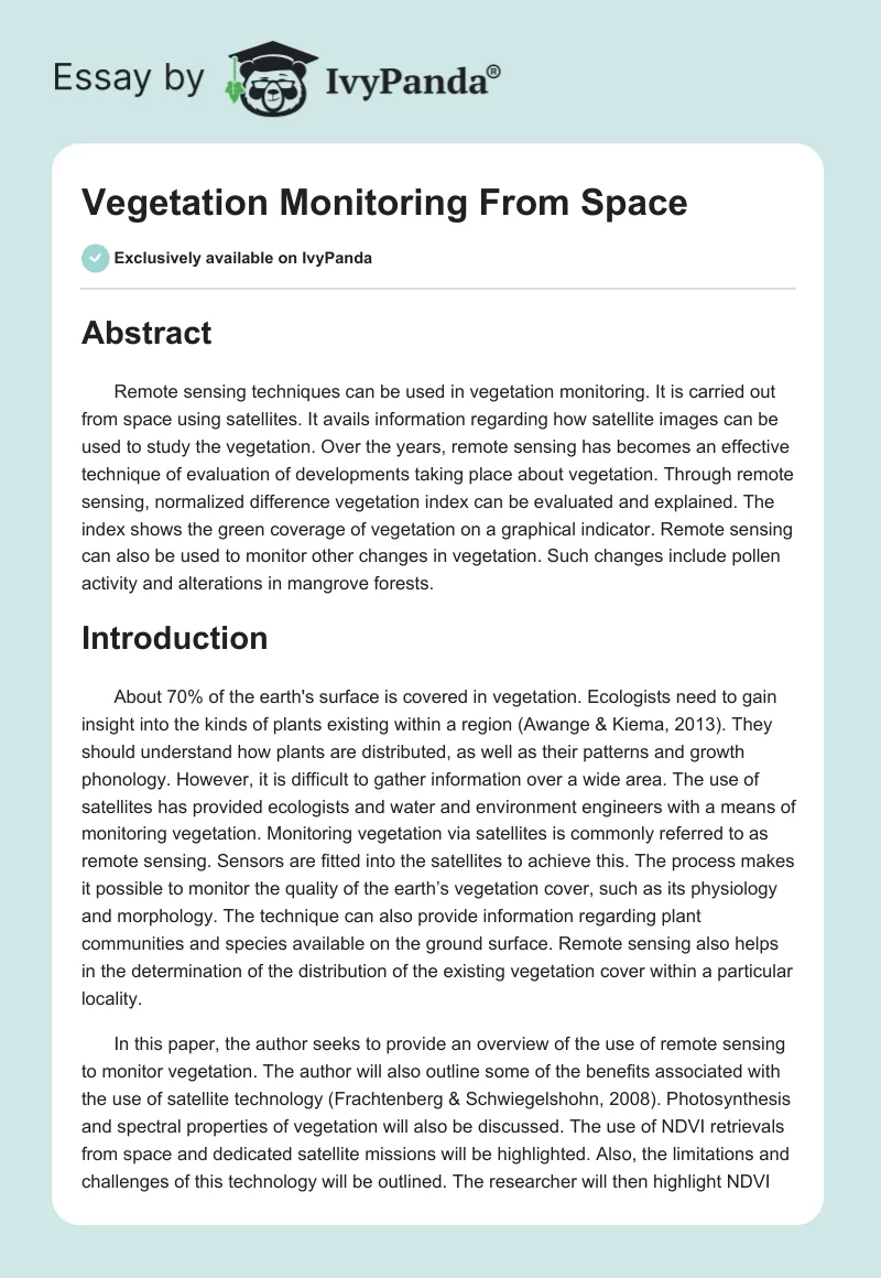 Vegetation Monitoring From Space. Page 1