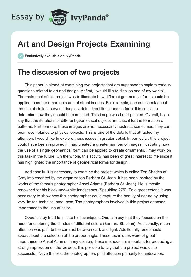Art and Design Projects Examining. Page 1