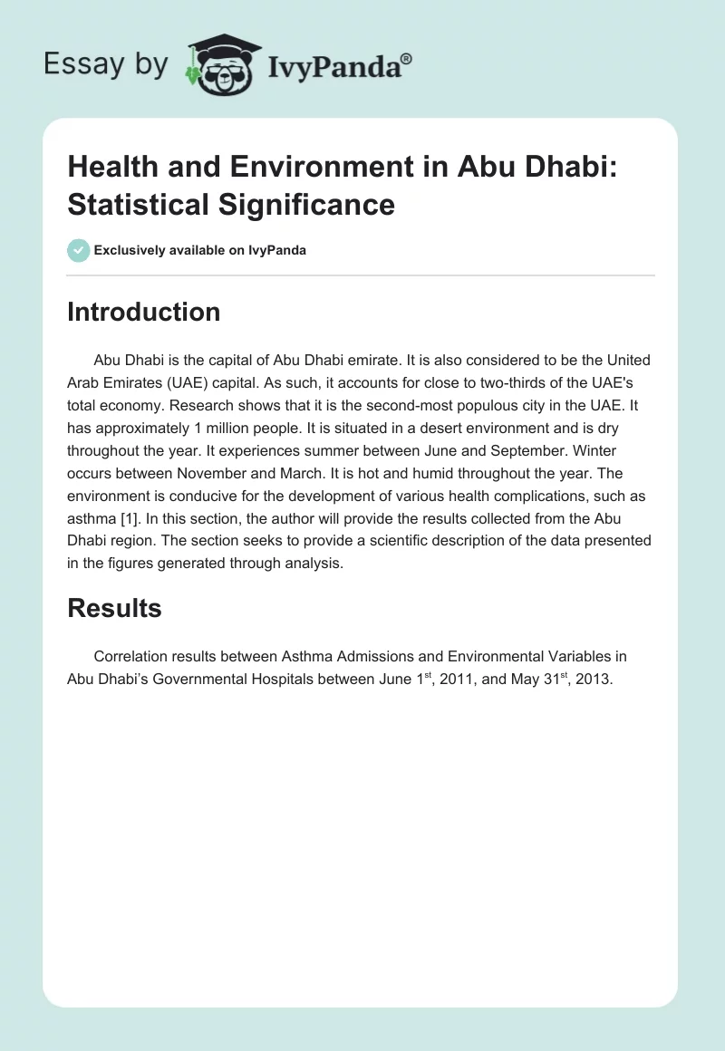 Health and Environment in Abu Dhabi: Statistical Significance. Page 1