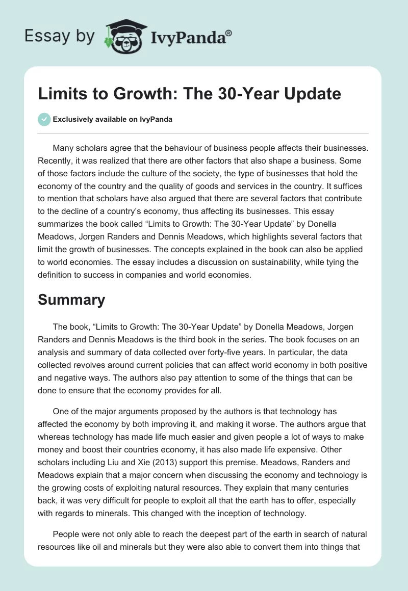 Limits to Growth: The 30-Year Update. Page 1