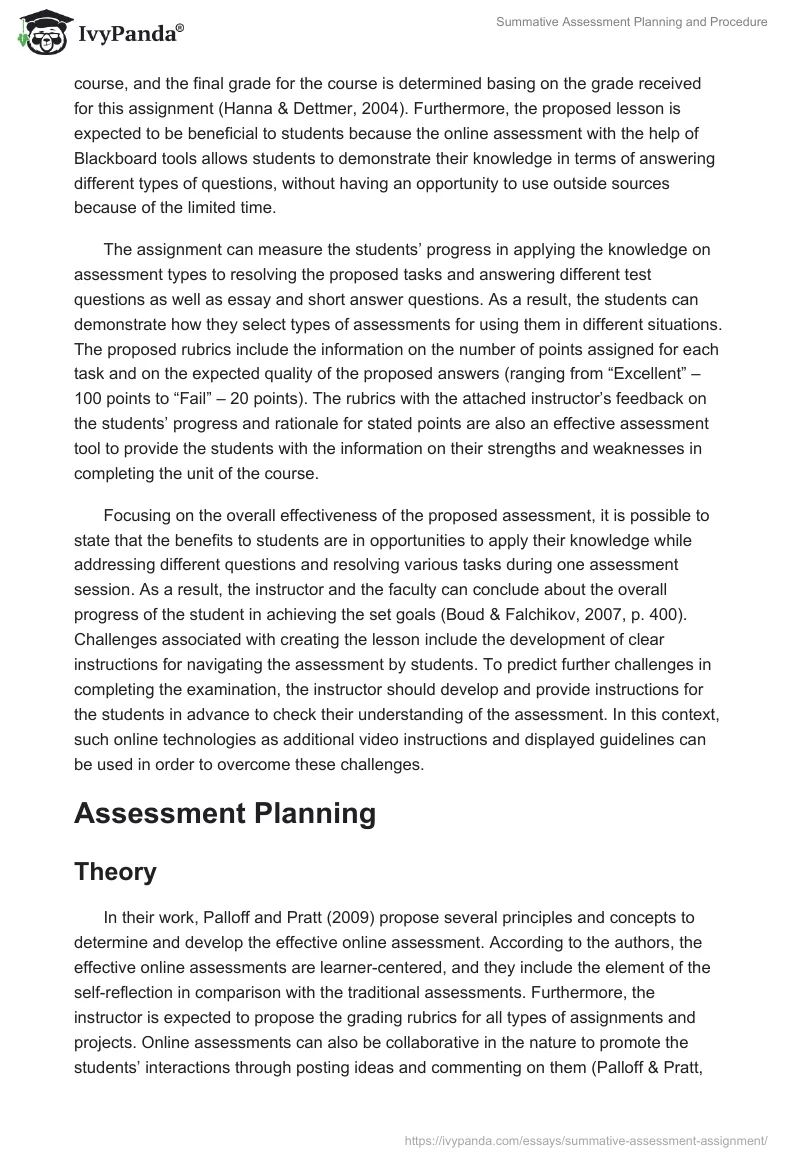 Summative Assessment Planning and Procedure. Page 2