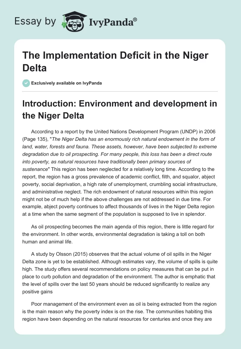 The Implementation Deficit in the Niger Delta. Page 1