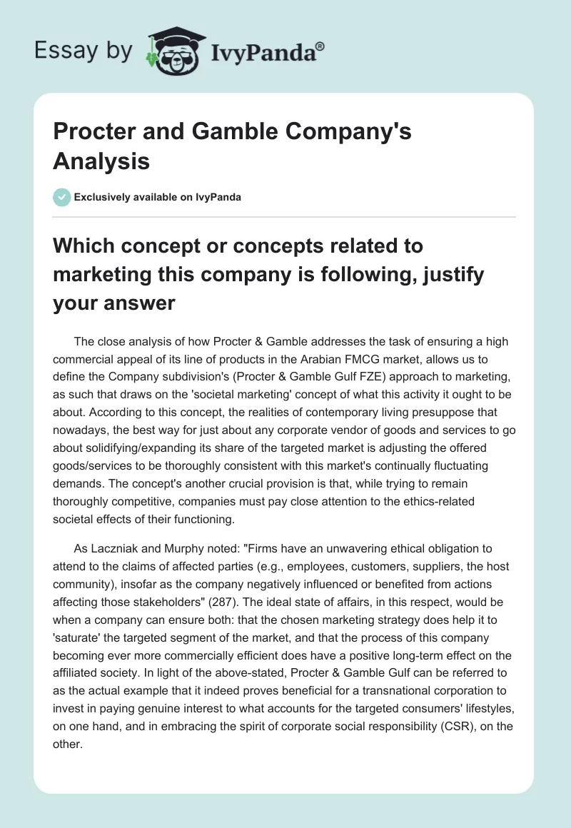 Procter and Gamble Company's Analysis. Page 1