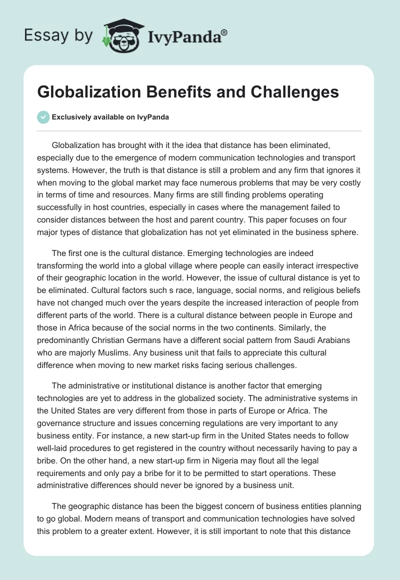 Globalization Benefits and Challenges. Page 1