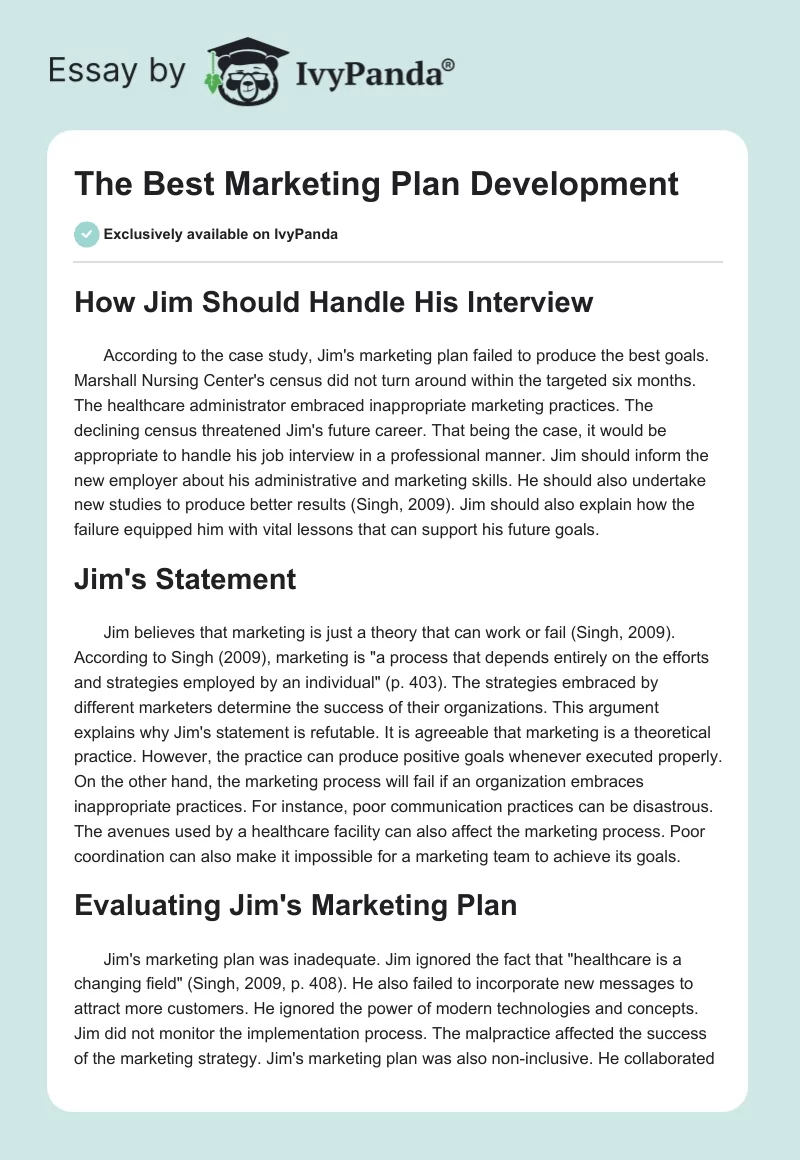 The Best Marketing Plan Development. Page 1