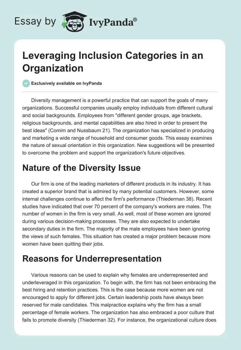 Leveraging Inclusion Categories in an Organization. Page 1