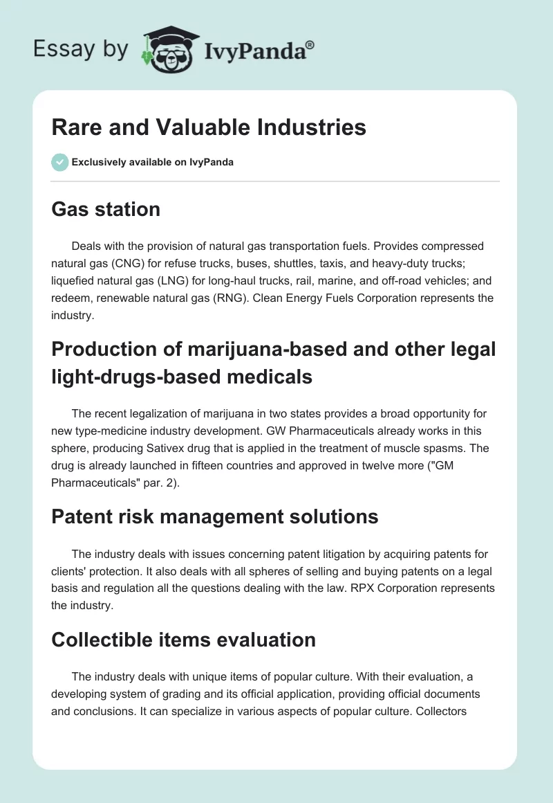 Rare and Valuable Industries. Page 1