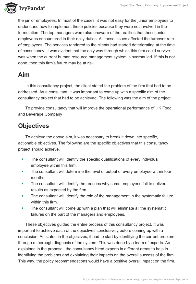 Super Star Group Company: Improvement Project. Page 3