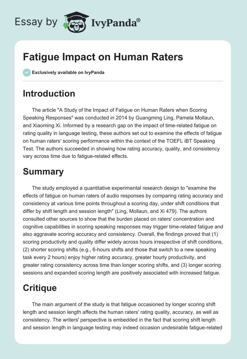 Fatigue Impact on Human Raters. Page 1