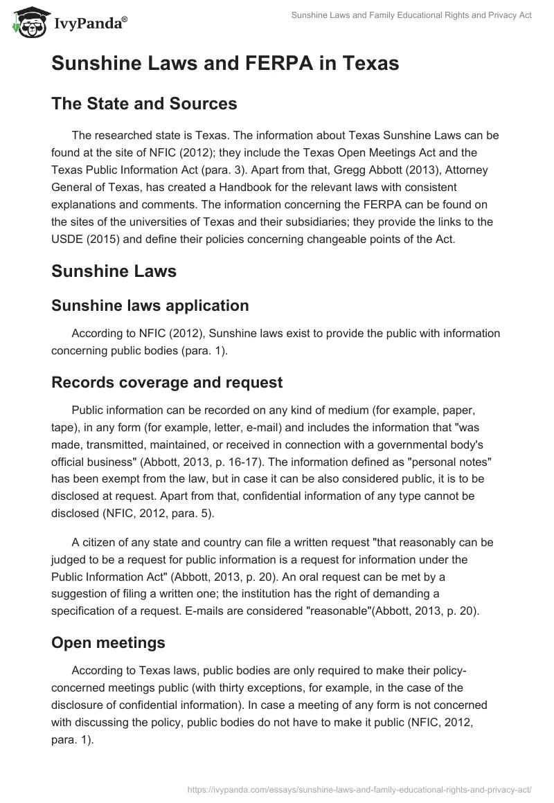 Sunshine Laws and Family Educational Rights and Privacy Act. Page 2