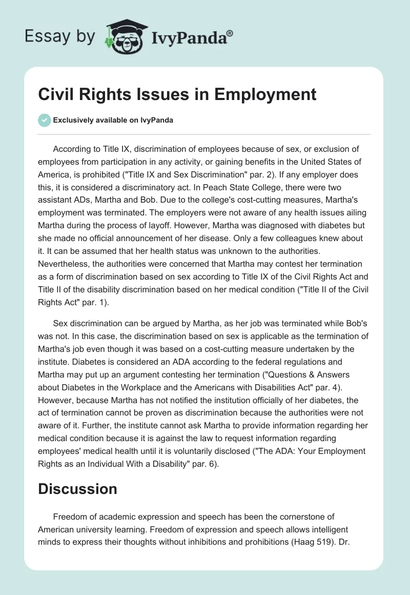 Civil Rights Issues in Employment. Page 1