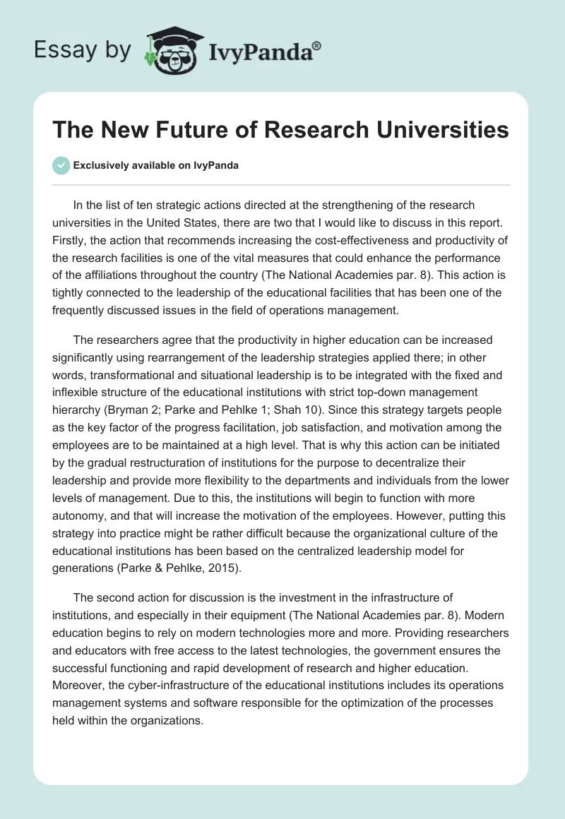 The New Future of Research Universities. Page 1