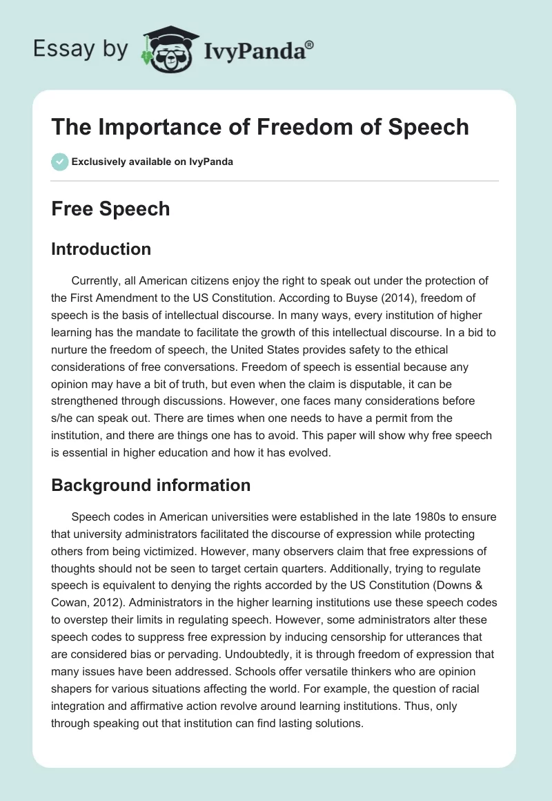 The Importance of Freedom of Speech. Page 1