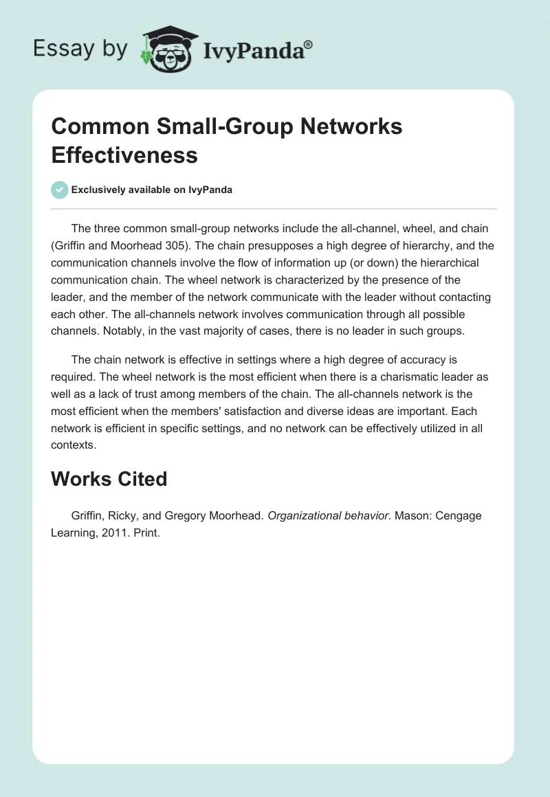 Common Small-Group Networks Effectiveness. Page 1